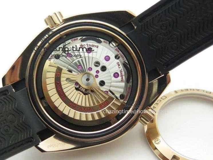 0418 Planet Ocean Professional Rose Gold Liquid Metal V6F 42mm On Black Rubber Strap A Vibrant 8266